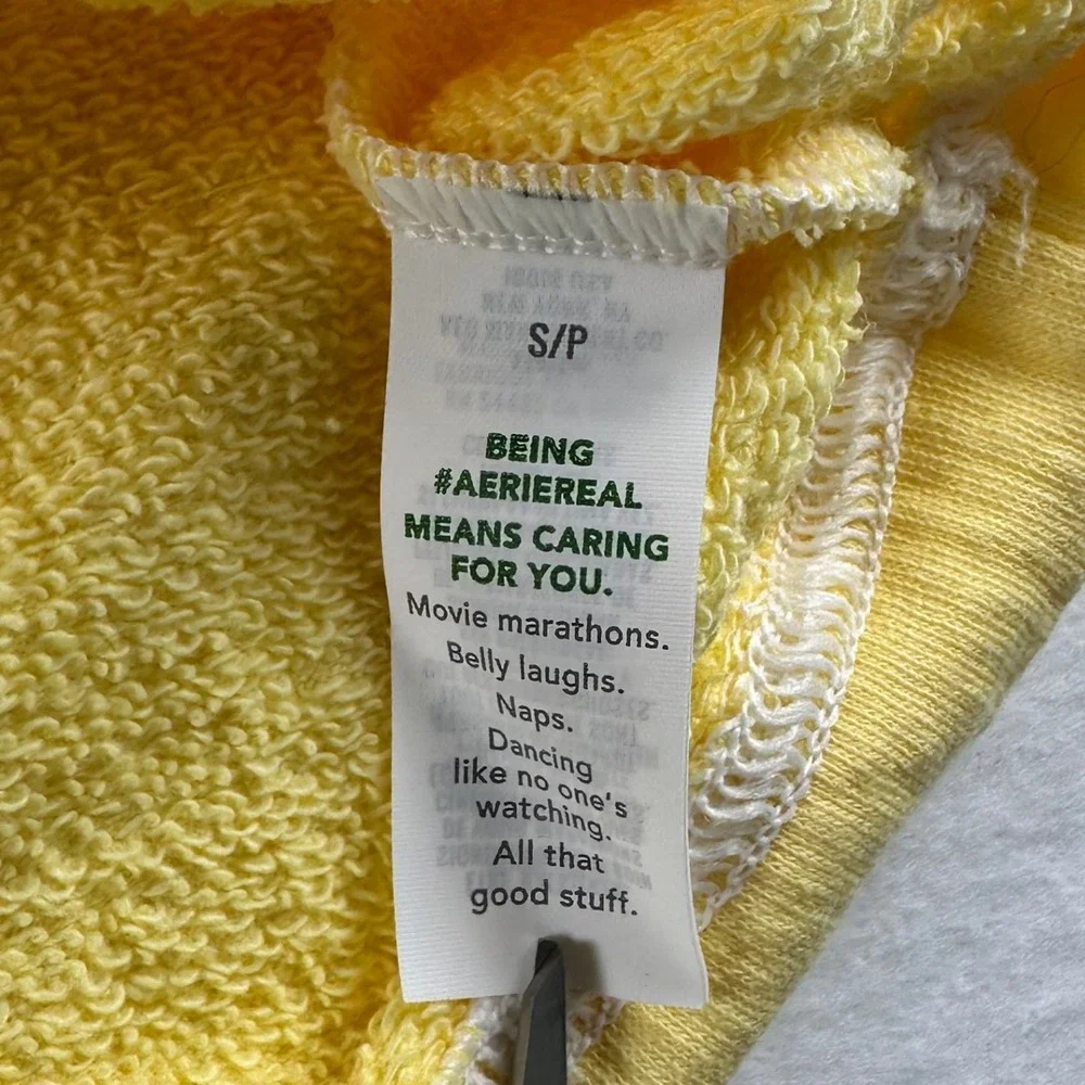 Aerie Easy Street Yellow Crinkle French Terry Split Neck Tassel Sweatshirt Small